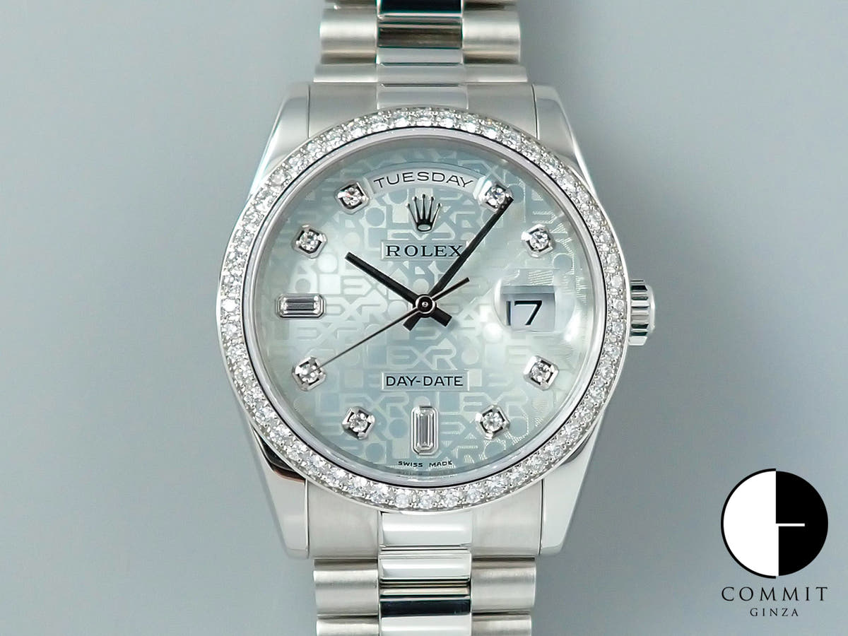 ロレックス デイデイト Ref.118346A プラチナ アイスブルーコンピューターx10Pダイヤ文字盤