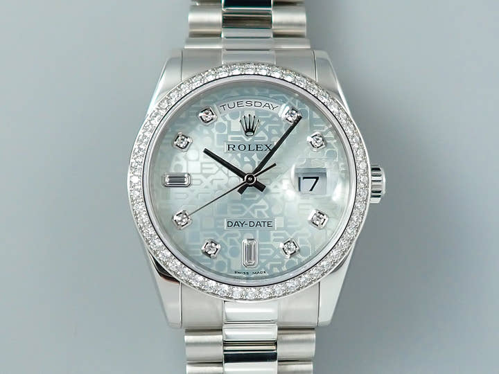 ロレックス デイデイト Ref.118346A プラチナ アイスブルーコンピューターx10Pダイヤ文字盤