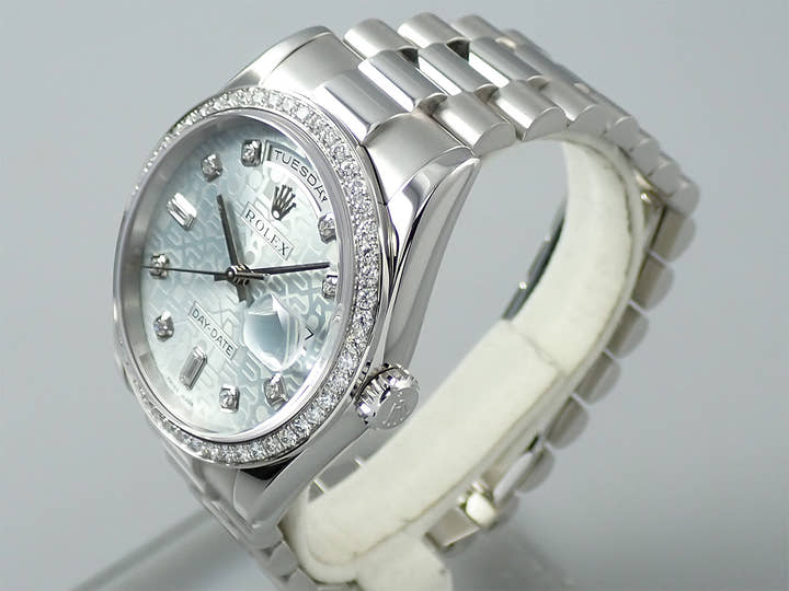 ロレックス デイデイト Ref.118346A プラチナ アイスブルーコンピューターx10Pダイヤ文字盤