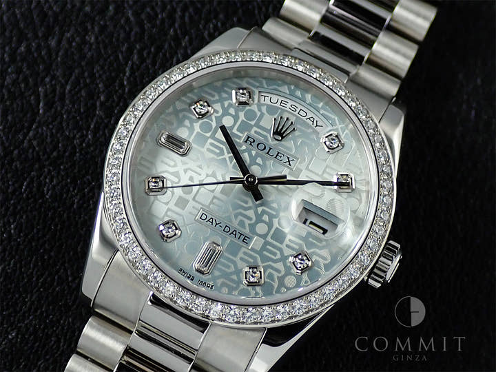 ロレックス デイデイト Ref.118346A プラチナ アイスブルーコンピューターx10Pダイヤ文字盤
