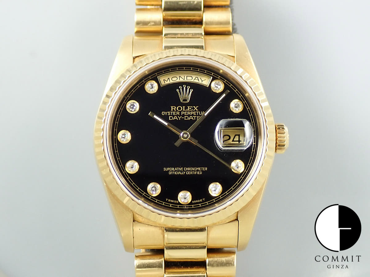 ロレックス デイデイト36 Ref.18238G イエローゴールド オニキスx10Pダイヤ文字盤