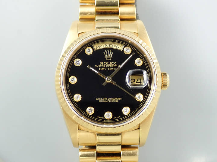 ロレックス デイデイト36 Ref.18238G イエローゴールド オニキスx10Pダイヤ文字盤