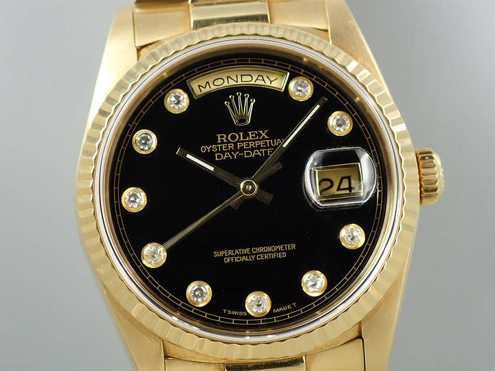 ロレックス デイデイト36 Ref.18238G イエローゴールド オニキスx10Pダイヤ文字盤