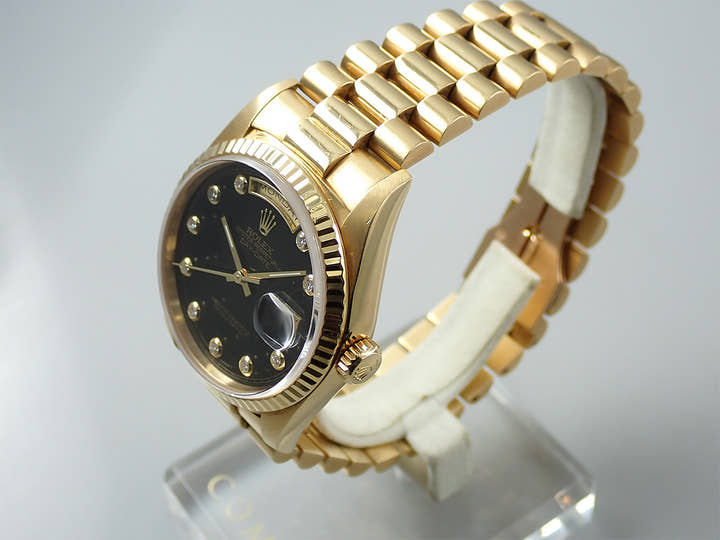 ロレックス デイデイト36 Ref.18238G イエローゴールド オニキスx10Pダイヤ文字盤