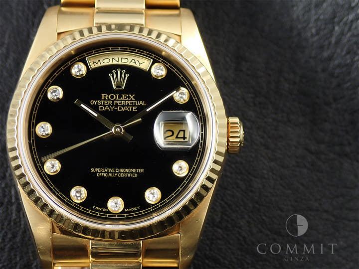 ロレックス デイデイト36 Ref.18238G イエローゴールド オニキスx10Pダイヤ文字盤