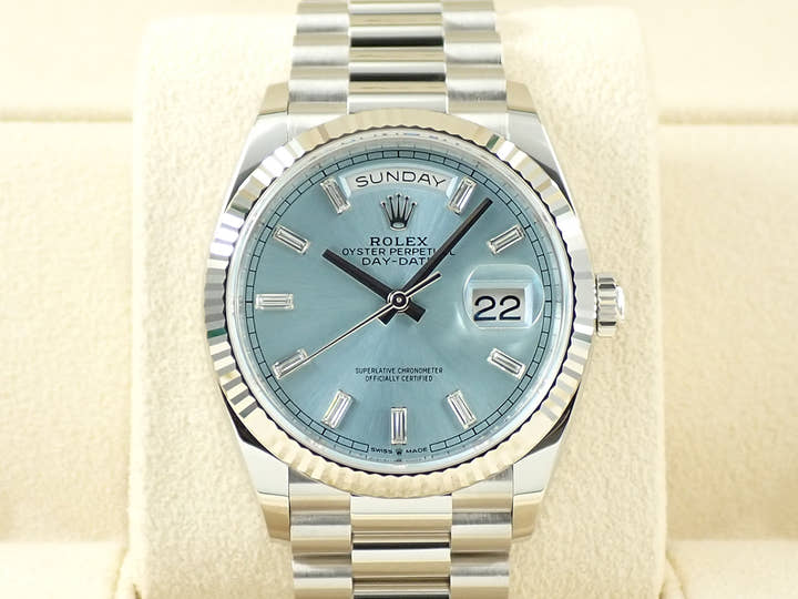 ロレックス デイデイト36 Ref.128236A プラチナ アイスブルー文字盤