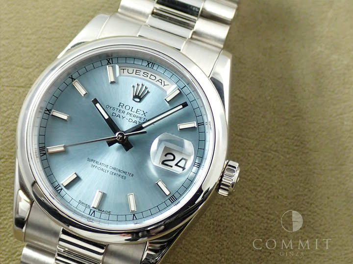 ロレックス デイデイト36 Ref.118206 プラチナ アイスブルー文字盤