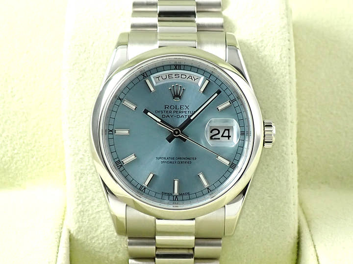 ロレックス デイデイト36 Ref.118206 プラチナ アイスブルー文字盤