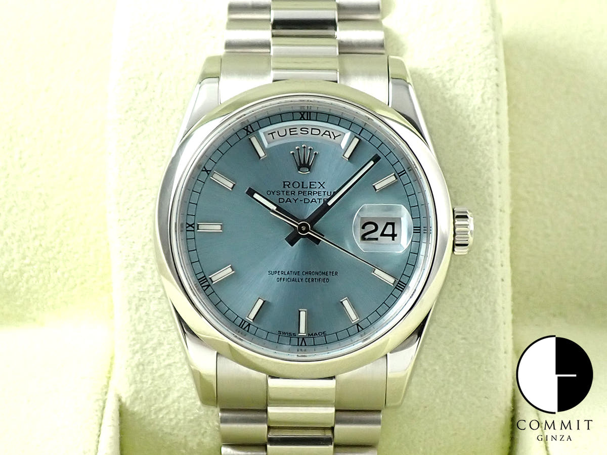 ロレックス デイデイト36 Ref.118206 プラチナ アイスブルー文字盤