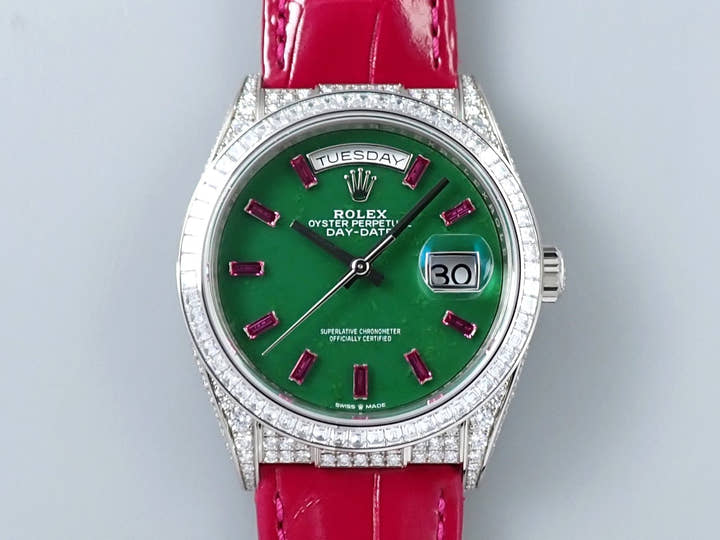 ロレックス デイデイト36 Ref.128459TBR ホワイトゴールド ポーラージェイドx10Pルビー文字盤