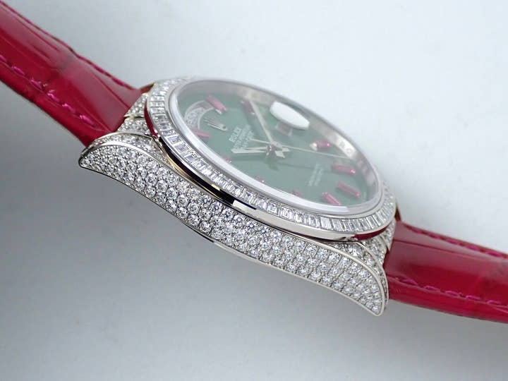 ロレックス デイデイト36 Ref.128459TBR ホワイトゴールド ポーラージェイドx10Pルビー文字盤