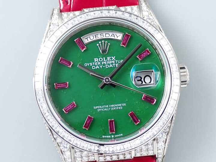 ロレックス デイデイト36 Ref.128459TBR ホワイトゴールド ポーラージェイドx10Pルビー文字盤