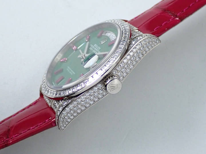 ロレックス デイデイト36 Ref.128459TBR ホワイトゴールド ポーラージェイドx10Pルビー文字盤