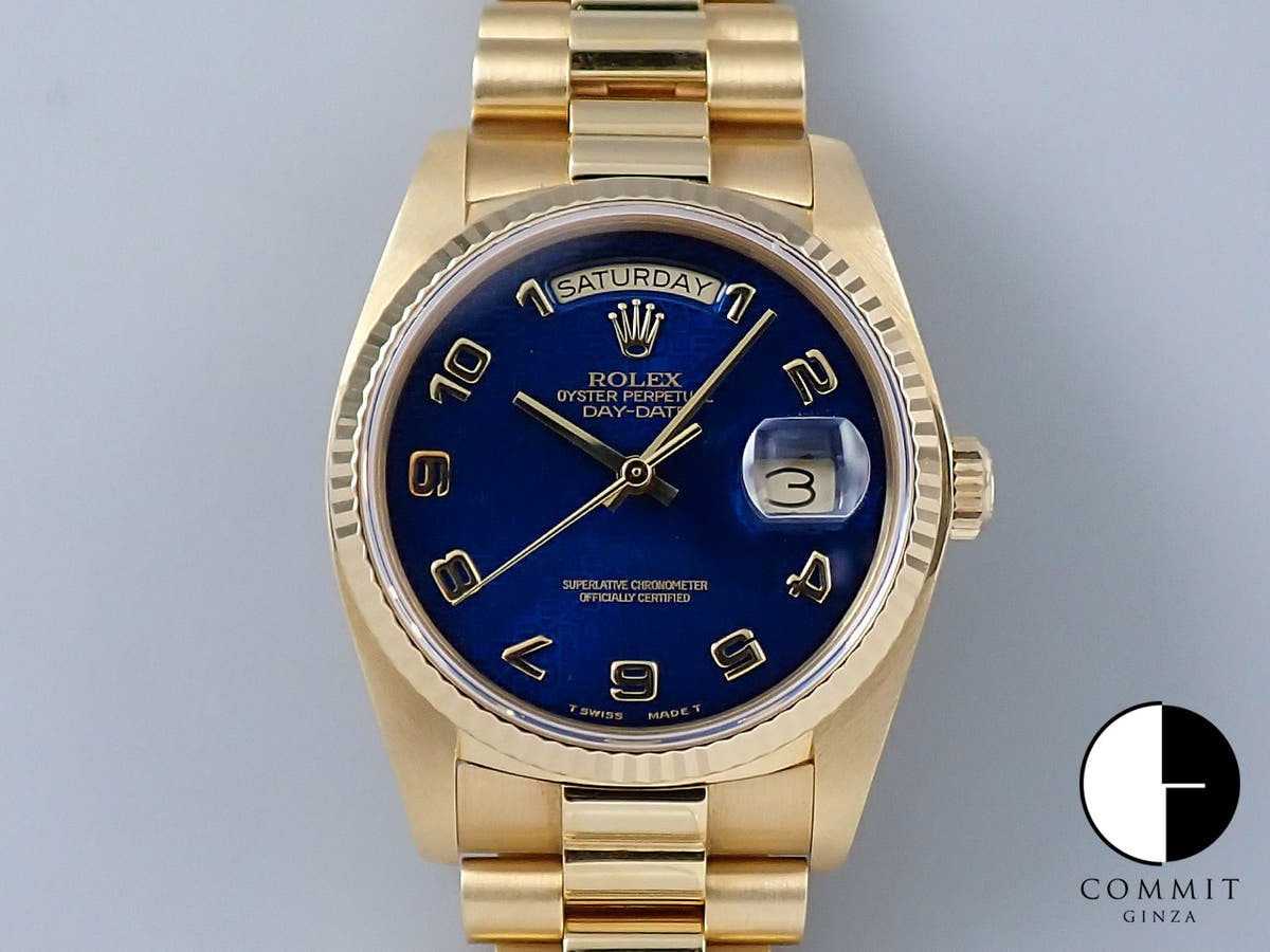 ロレックス デイデイト36 Ref.18038 イエローゴールド ブルーコンピューター文字盤