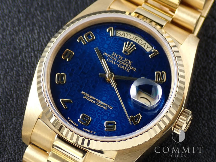 ロレックス デイデイト36 Ref.18038 イエローゴールド ブルーコンピューター文字盤