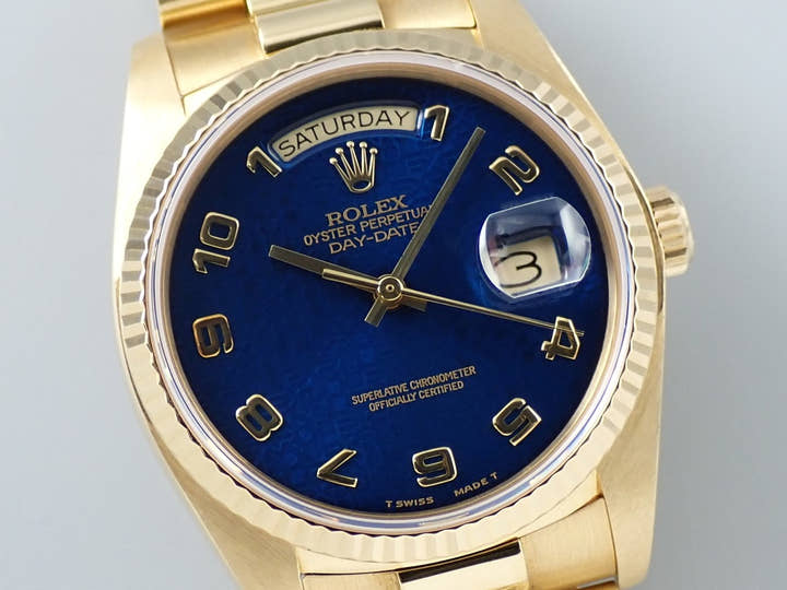 ロレックス デイデイト36 Ref.18038 イエローゴールド ブルーコンピューター文字盤
