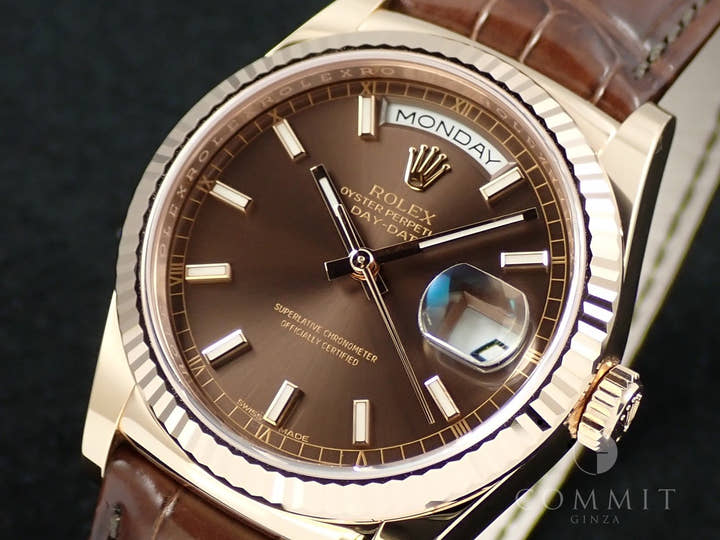 ロレックス デイデイト36 Ref.118135 エバーローズゴールド チョコレート文字盤