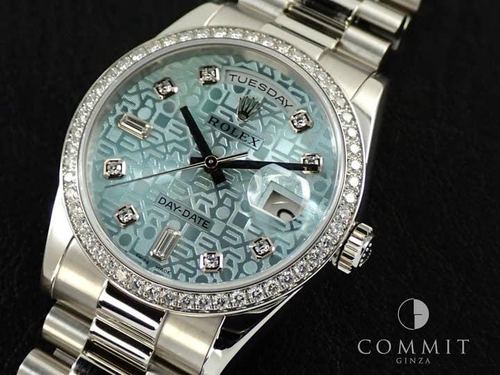 ロレックス デイデイト Ref.118346A プラチナ アイスブルーコンピューターx10Pダイヤ文字盤