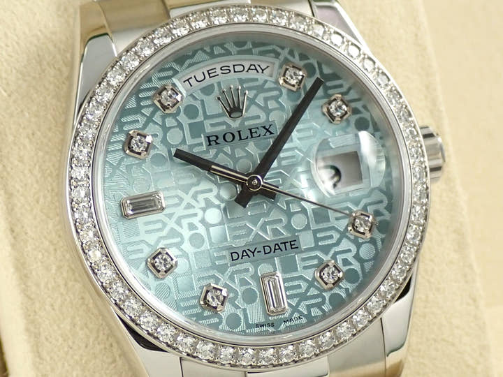 ロレックス デイデイト Ref.118346A プラチナ アイスブルーコンピューターx10Pダイヤ文字盤