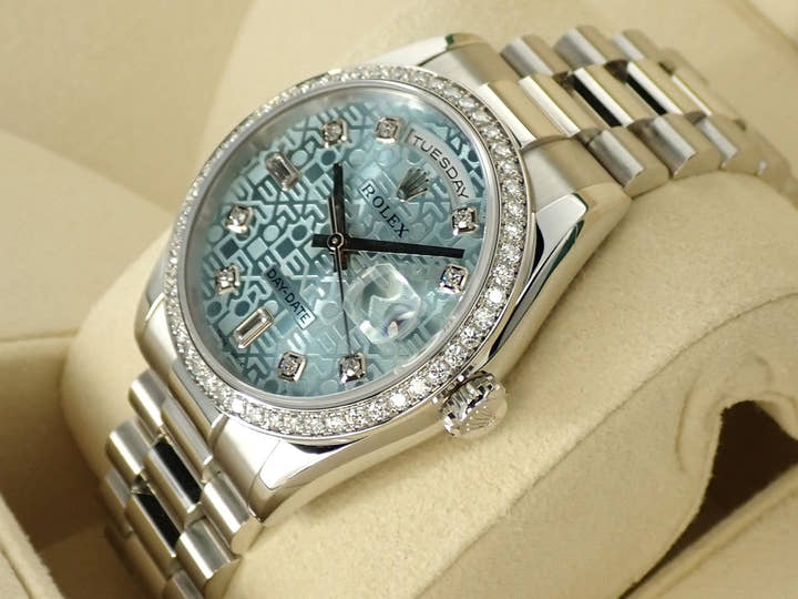 ロレックス デイデイト Ref.118346A プラチナ アイスブルーコンピューターx10Pダイヤ文字盤