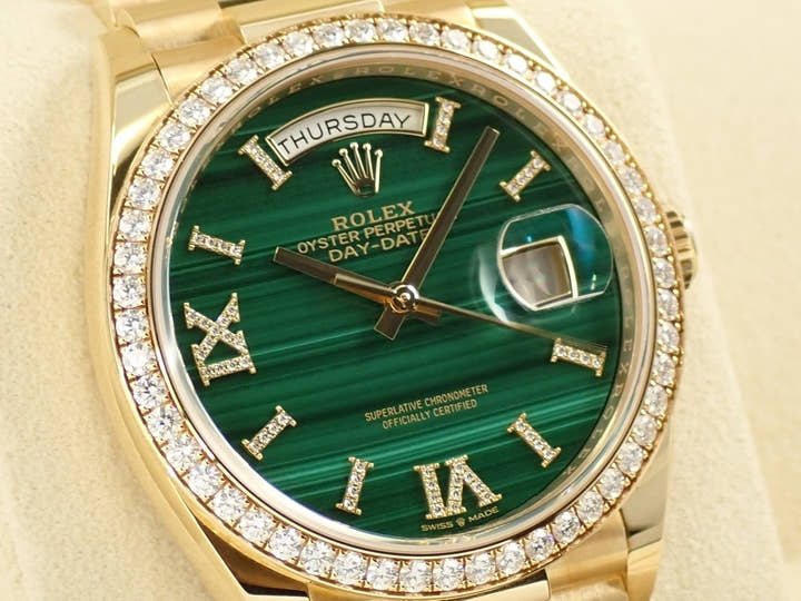 ロレックス デイデイト36 Ref.128348RBR イエローゴールド マラカイト文字盤