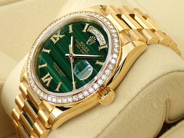 ロレックス デイデイト36 Ref.128348RBR イエローゴールド マラカイト文字盤