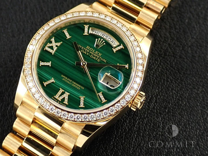 ロレックス デイデイト36 Ref.128348RBR イエローゴールド マラカイト文字盤