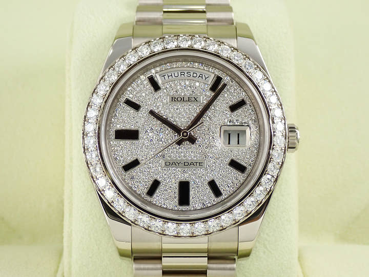 ロレックス デイデイトII Ref.218349 ホワイトゴールド パヴェダイヤ文字盤
