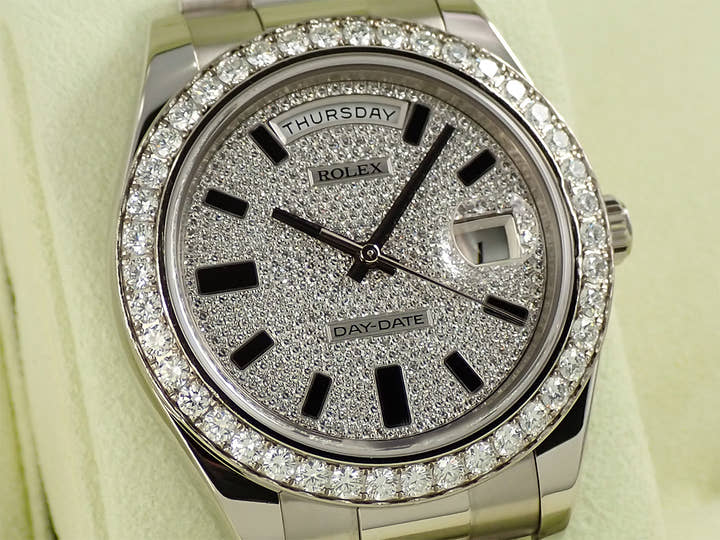 ロレックス デイデイトII Ref.218349 ホワイトゴールド パヴェダイヤ文字盤