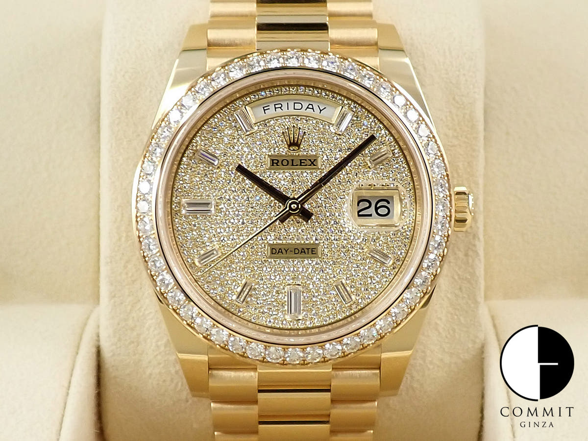 ロレックス デイデイト40 Ref.228348RBR イエローゴールド パヴェダイヤモンドx10Pダイヤ文字盤