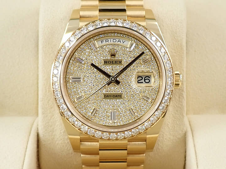 ロレックス デイデイト40 Ref.228348RBR イエローゴールド パヴェダイヤモンドx10Pダイヤ文字盤