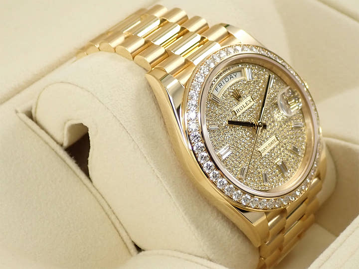 ロレックス デイデイト40 Ref.228348RBR イエローゴールド パヴェダイヤモンドx10Pダイヤ文字盤