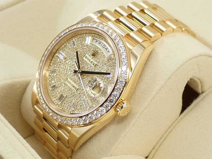 ロレックス デイデイト40 Ref.228348RBR イエローゴールド パヴェダイヤモンドx10Pダイヤ文字盤