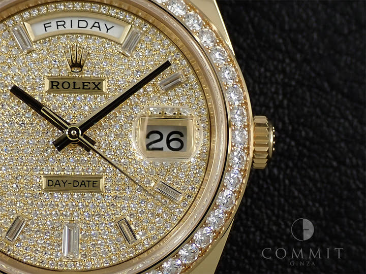 ロレックス デイデイト40 Ref.228348RBR イエローゴールド パヴェダイヤモンドx10Pダイヤ文字盤