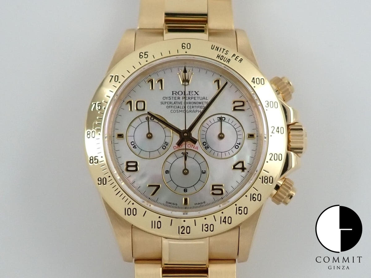 ロレックス デイトナ エルプリメロ Ref.16528 イエローゴールド ホワイトシェル アラビア文字盤