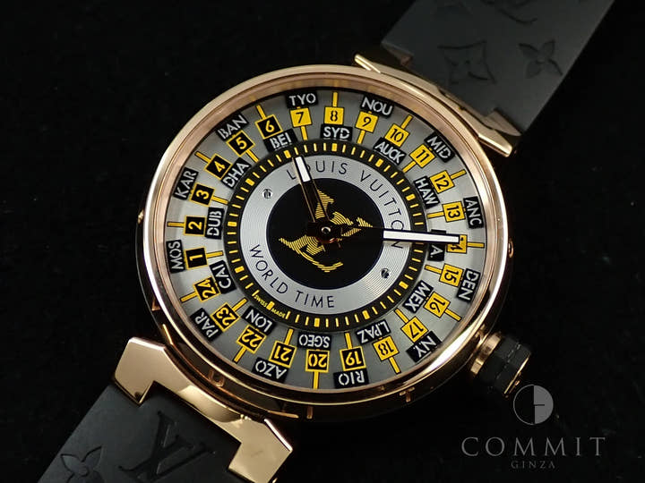 ルイヴィトン タンブール ワールドタイム ランウェイ ユニバーサル ジャーニー Ref.Q1BK0 SS/BLACK PVD/PG シルバー文字盤 中古 1HKVJJKK