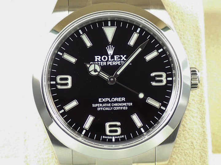 ロレックス エクスプローラーI 鏡面ブラックアウト Ref.214270 ステンレススチール ブラック文字盤