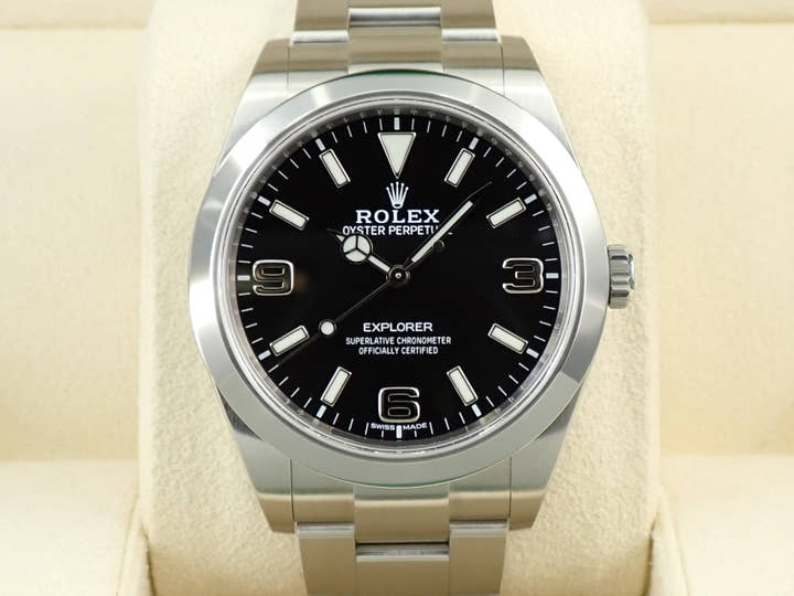 ロレックス エクスプローラーI 鏡面ブラックアウト Ref.214270 ステンレススチール ブラック文字盤