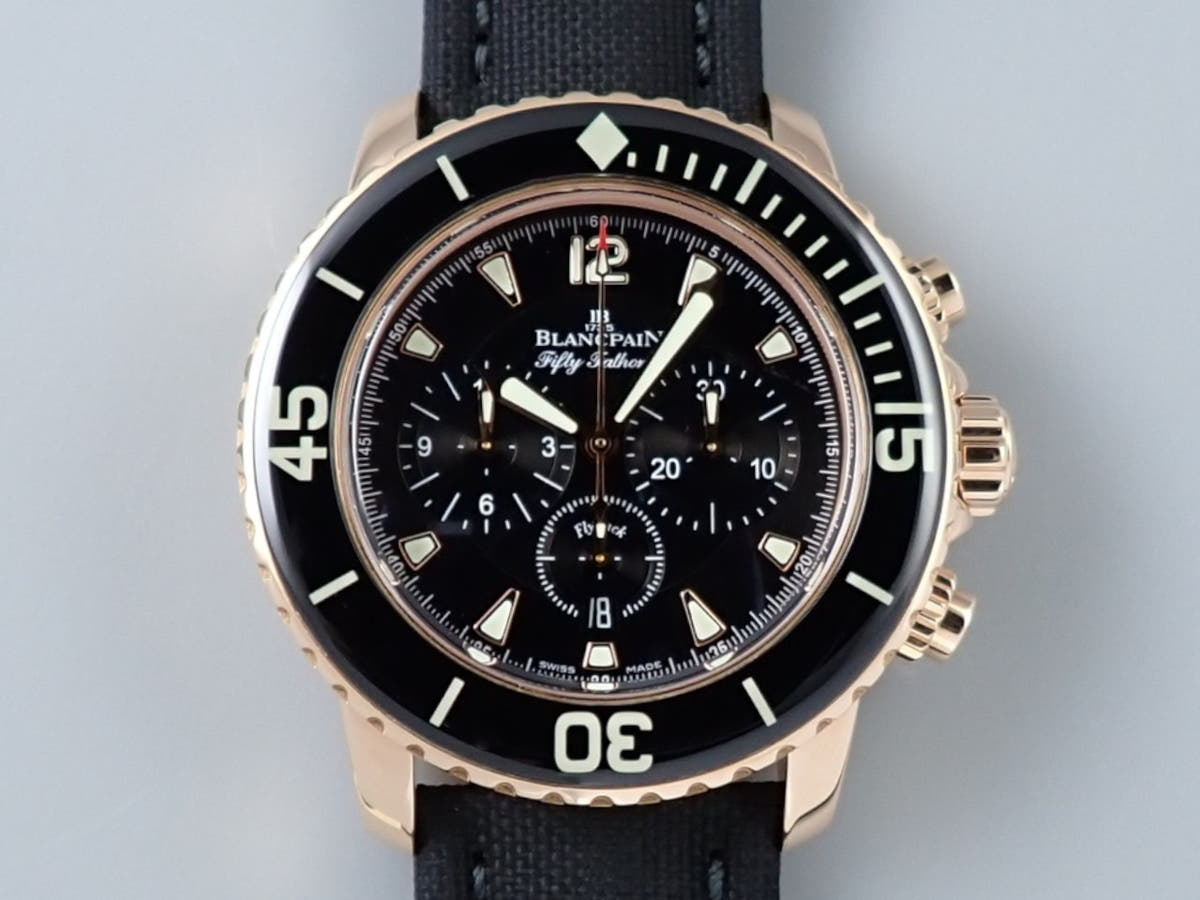 ブランパン フィフティ ファゾムス フライバック クロノグラフ Ref.5085F-3630-52A ブラック文字盤 中古 948PXAMA