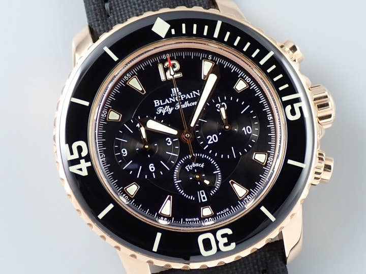 ブランパン フィフティ ファゾムス フライバック クロノグラフ Ref.5085F-3630-52A ブラック文字盤 中古 948PXAMA