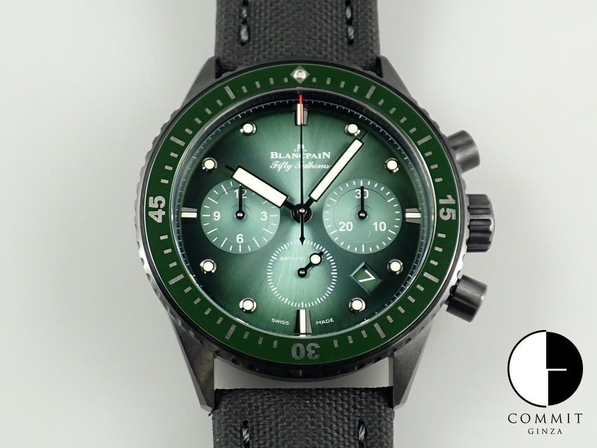 ブランパン フィフティ ファゾムス バチスカーフ フライバック クロノグラフ Ref.5200-0153-B52A グリーン文字盤 極美品 3S912P5U