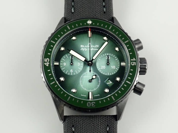 ブランパン フィフティ ファゾムス バチスカーフ フライバック クロノグラフ Ref.5200-0153-B52A グリーン文字盤 極美品 3S912P5U