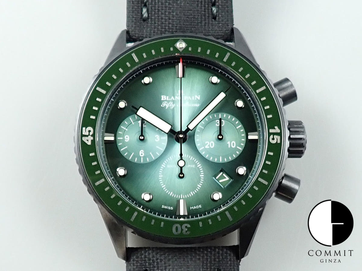 ブランパン フィフティ ファゾムス バチスカーフ フライバック クロノグラフ Ref.5200-0153-B52A グリーン文字盤 美品 UA78SLJ5