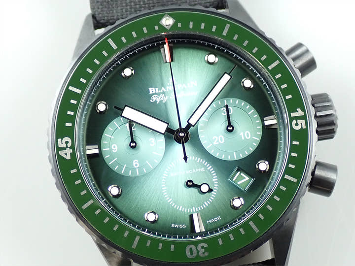 ブランパン フィフティ ファゾムス バチスカーフ フライバック クロノグラフ Ref.5200-0153-B52A グリーン文字盤 美品 UA78SLJ5