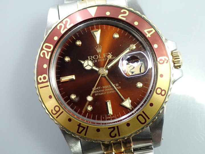 ロレックス GMTマスター Ref.16753 ステンレススチール/イエローゴールド ブラウン文字盤 ジュビリーブレスレット 中古 F4398403
