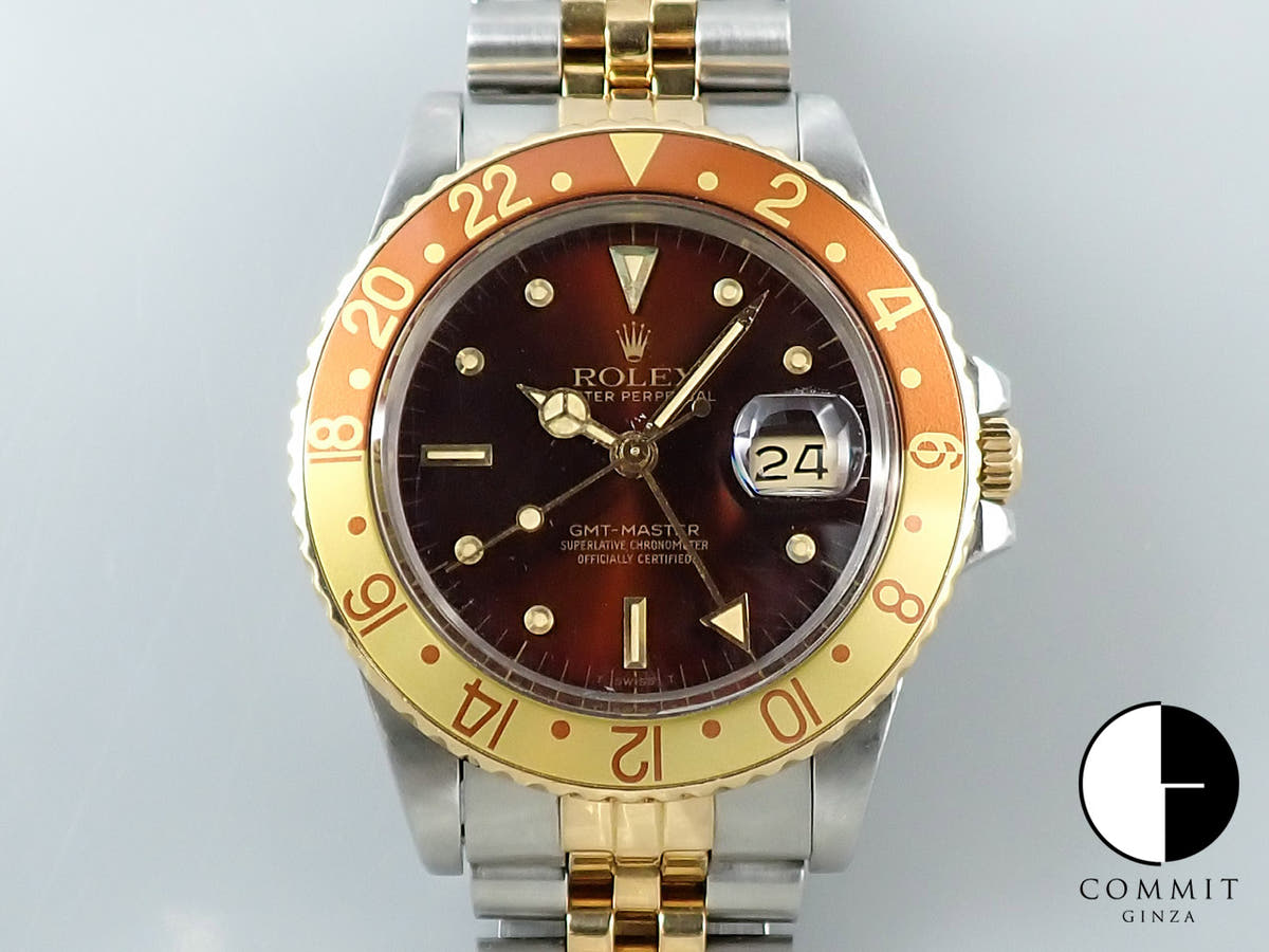 ロレックス GMTマスター Ref.16753 ステンレススチール/イエローゴールド ブラウン文字盤 ジュビリーブレスレット 中古 XCWSXCR7