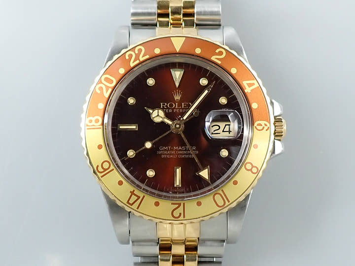 ロレックス GMTマスター Ref.16753 ステンレススチール/イエローゴールド ブラウン文字盤 ジュビリーブレスレット 中古 XCWSXCR7
