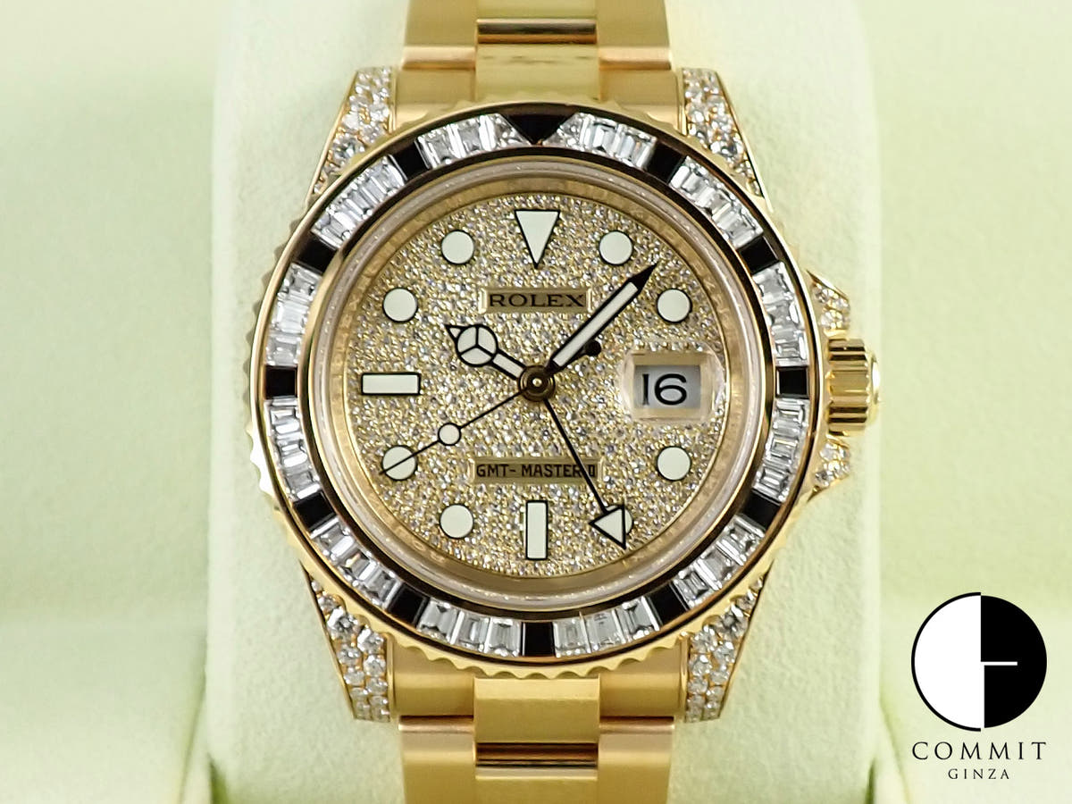 ロレックス GMTマスターII Ref.116758SANR イエローゴールド パヴェダイヤモンド文字盤 オイスターブレスレット