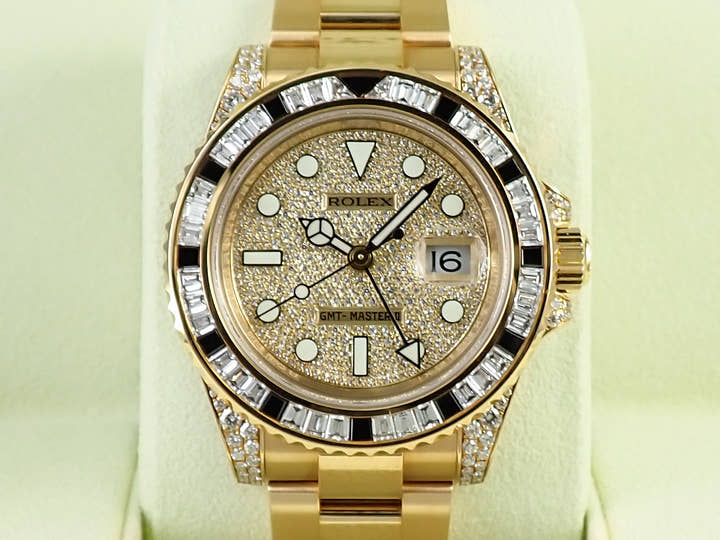 ロレックス GMTマスターII Ref.116758SANR イエローゴールド パヴェダイヤモンド文字盤 オイスターブレスレット