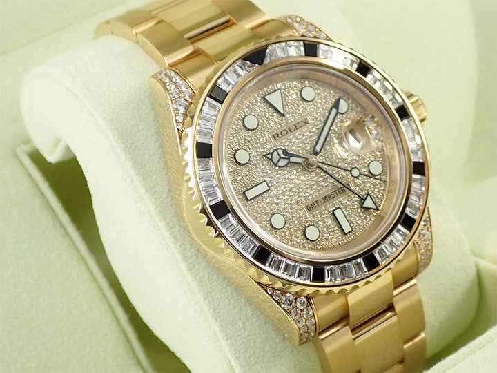 ロレックス GMTマスターII Ref.116758SANR イエローゴールド パヴェダイヤモンド文字盤 オイスターブレスレット